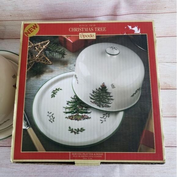 Spode Christmas Tree Ceramic Serving/Cheese Platter and Dome Plate Holidays - Picture 9 of 13